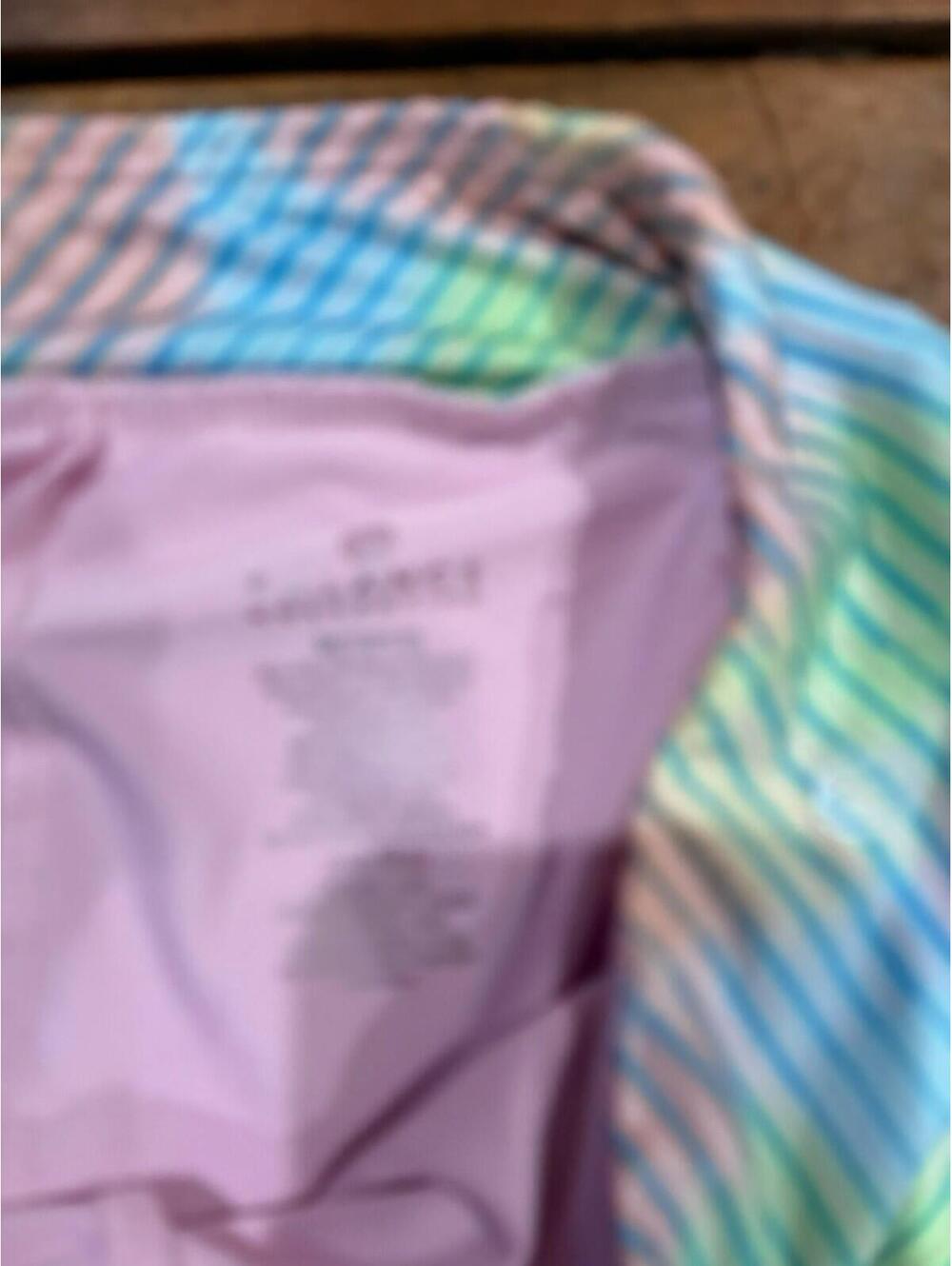 Balance Collection striped Tennis Skirt Skort- blue, green, and pink.